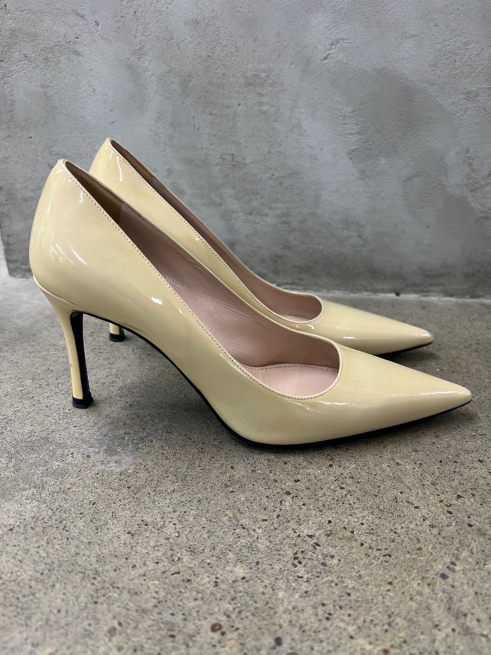Miu Miu Pale Yellow Patent Pointed-Toe Pumps